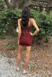 Picture of: Short Net Jersey Dress with Rhinestones in Burgundy, Style 33926, Back Picture