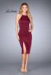 Picture of: Knee Length Jersey Evening Dress with Front Slit in Burgundy, Style: 25083, Detail Picture 1