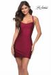 Picture of: Short Fitted Jersey Dress with Lace Up Strappy Back in Burgundy, Detail Picture 2