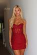 Picture of: Strapless Floral Corset Mini Dress in Burgundy, Style 33935, Detail Picture 5