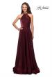 Picture of: Long Satin Gown with Embellished High Neckline in Burgundy, Style: 25576, Main Picture