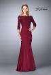 Picture of: Gathered Mermaid Satin Gown with Lace Top in Burgundy, Style: 24926, Detail Picture 7