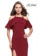 Picture of: Long Jersey Prom Dress with Off the Shoulder Ruffle Detail in Burgundy, Style: 25556, Main Picture