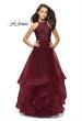 Picture of: Long Prom Ball Gown with Tulle Overlay and Beaded Top in Burgundy, Style: 25671, Main Picture