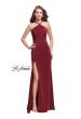 Picture of: Jersey Prom Dress with Beaded Straps and High Neckline in Burgundy, Style: 25698, Main Picture