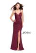 Picture of: Satin Prom Dress with Ruching and Open Strappy Back in Burgundy, Style: 26036, Main Picture