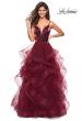 Picture of: Cascading Tulle Gown with Satin Top and V Back in Burgundy, Style: 27502, Main Picture