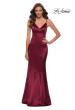 Picture of: Chic Long Stretch Satin Gown with V Neck and Back in Burgundy, Style 29960, Main Picture