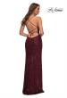 Picture of: Draped Slit Long Sequin Gown with Lace Up Back in Burgundy, Detail Picture 9