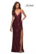 Picture of: Draped Slit Long Sequin Gown with Lace Up Back in Burgundy, Detail Picture 11