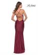 Picture of: Form Fitting Jersey Dress with Ruching and Strappy Back in Burgundy, Style: 27501, Detail Picture 14