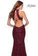 Picture of: Long Sequin Gown with High Neckline and Lace Back in Burgundy, Style: 28612, Back Picture