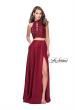 Picture of: Two piece gown with lace up top and satin A line skirt in Burgundy, Style: 25263, Detail Picture 1