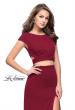Picture of: Two Piece Wrap Jersey Prom Dress with Short Sleeves in Burgundy, Style: 25815, Detail Picture 1