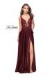Picture of: Two Tone A-line Gown with Lace Bodice and Leg Slit in Burgundy, Style: 25907, Detail Picture 1