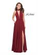 Picture of: Long Satin Prom Dress with Pockets and Beaded Choker in Burgundy, Style: 26154, Detail Picture 1