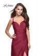 Picture of: Long Jersey Prom Dress with Ruching Side Wrap Detail in Burgundy, Style: 26317, Detail Picture 1