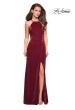 Picture of: Two Tone Long Gown with High Neckline and Side Slit in Burgundy, Style: 26962, Detail Picture 1
