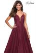 Picture of: Lace Detail Long A Line Prom Dress with Open Back in Burgundy, Style: 27030, Detail Picture 1