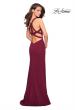 Picture of: Long Jersey Prom Dress With Exposed Back Zipper in Burgundy, Style: 27031, Detail Picture 2