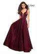 Picture of: Two Tone Satin Long Gown with Plunging Neckline in Burgundy, Style: 27049, Detail Picture 2