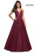 Picture of: Lace Detail Long A Line Prom Dress with Open Back in Burgundy, Style: 27030, Detail Picture 3