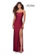 Picture of: Long Tie Up Back Jersey Prom Dress with Slit in Burgundy, Style: 28296, Detail Picture 3