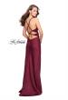 Picture of: Satin Prom Dress with Ruching and Open Strappy Back in Burgundy, Style: 26036, Detail Picture 2