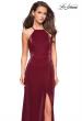 Picture of: Two Tone Long Gown with High Neckline and Side Slit in Burgundy, Style: 26962, Detail Picture 4
