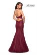 Picture of: Metallic Lace Halter Long Prom Dress with Open Back in Burgundy, Style: 27228, Detail Picture 4