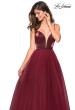 Picture of: Tulle evening Gown with Satin Bust and V Shaped Back in Burgundy, Style: 27485, Detail Picture 4