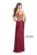 Picture of: Long Jersey Prom Dress with Ruching Side Wrap Detail in Burgundy, Style: 26317, Detail Picture 5