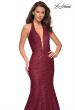 Picture of: Metallic Lace Halter Long Prom Dress with Open Back in Burgundy, Style: 27228, Detail Picture 6
