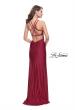 Picture of: High Neck Long Form Fitting Gown with Ruching in Burgundy, Style: 26141, Detail Picture 7