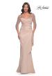 Picture of: Stunning Satin Dress with Gathered Waist and Beaded Illusion Sleeves in Champagne, Style: 31011, Main Picture