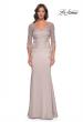 Picture of: Fitted Long Satin Dress with Lace Bodice and Sleeves in Champagne, Style: 31194, Main Picture