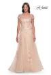 Picture of: Tulle and Lace A-Line Dress with Illusion Neckline and Short Sleeves in Champagne, Style: 31198, Main Picture