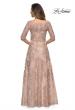 Picture of: Long Lace A-line Three Quarter Sleeve Gown in Champagne, Style: 28053, Back Picture