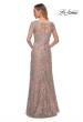 Picture of: Gorgeous Lace Long Gown with Three-Quarter Sleeves in Champagne, Back Picture
