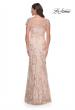 Picture of: Fitted Chic Beaded Dress with Illusion Neckline and Short Sleeves in Champagne, Style: 30841, Back Picture