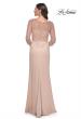 Picture of: Stunning Satin Dress with Gathered Waist and Beaded Illusion Sleeves in Champagne, Style: 31011, Back Picture