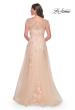 Picture of: Tulle and Lace A-Line Dress with Illusion Neckline and Short Sleeves in Champagne, Style: 31198, Back Picture