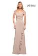 Picture of: Off the Shoulder Jersey Evening Gown with Ruffle Skirt Detail in Champagne, Detail Picture 1