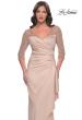 Picture of: Stunning Satin Dress with Gathered Waist and Beaded Illusion Sleeves in Champagne, Style: 31011, Detail Picture 1