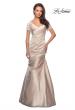Picture of: Long Satin Gown with Elegant Ruching in Champagne, Style: 26947, Detail Picture 2