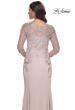 Picture of: Fitted Long Satin Dress with Lace Bodice and Sleeves in Champagne, Style: 31194, Detail Picture 2