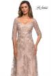 Picture of: Long Lace A-line Three Quarter Sleeve Gown in Champagne, Style: 28053, Detail Picture 3