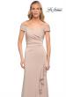 Picture of: Off the Shoulder Jersey Evening Gown with Ruffle Skirt Detail in Champagne, Detail Picture 4
