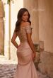 Picture of: Satin Off the Shoulder Dress with Beaded Sleeves, Style: 25996, Detail Picture 2