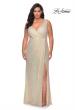 Picture of: Sequin Plus Size Prom Gown with Ruching and V-neck in Champagne, Style: 29046, Detail Picture 3